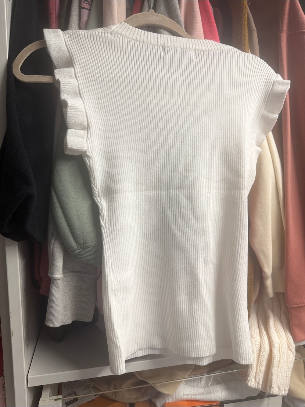 Zara White Ribbed Ruffle Sleeve Tank - Picture 3 of 3